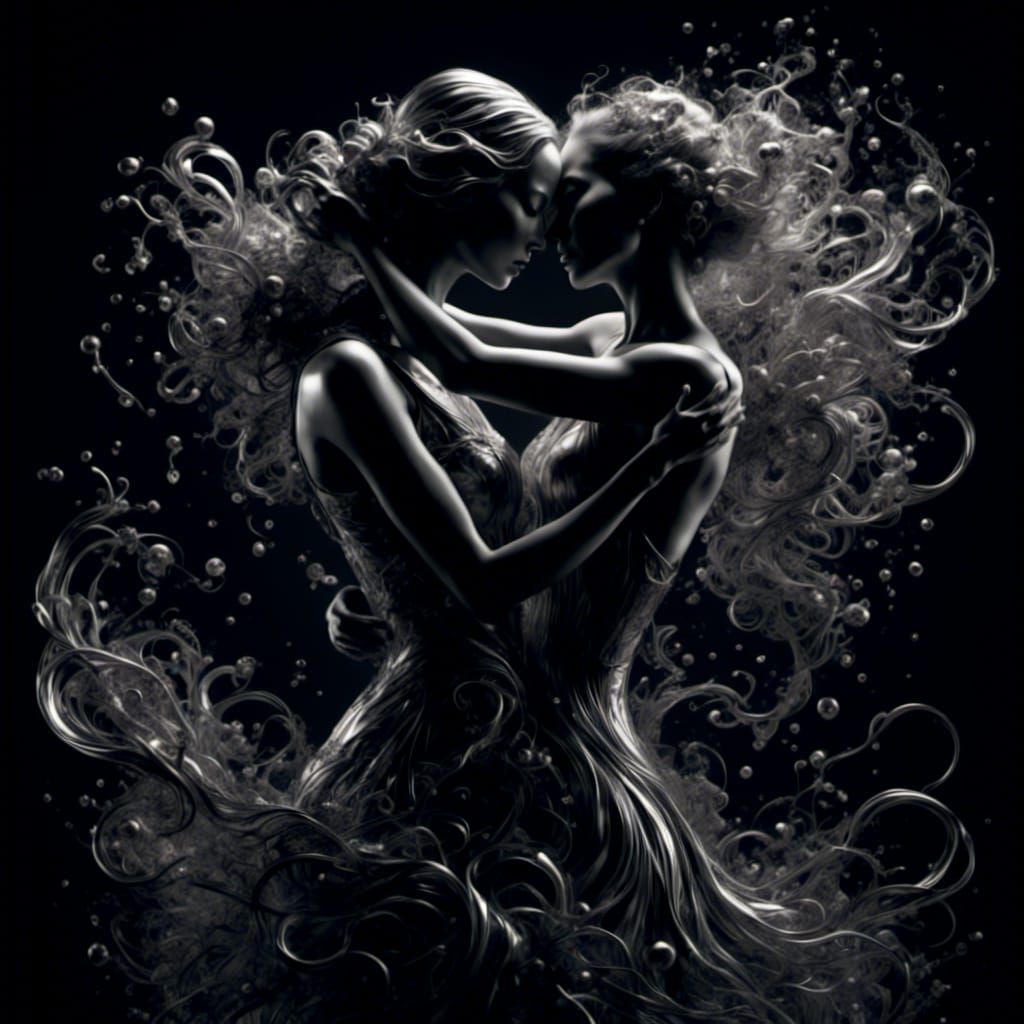 Woman Embraced by Ghost in Dadaist Style