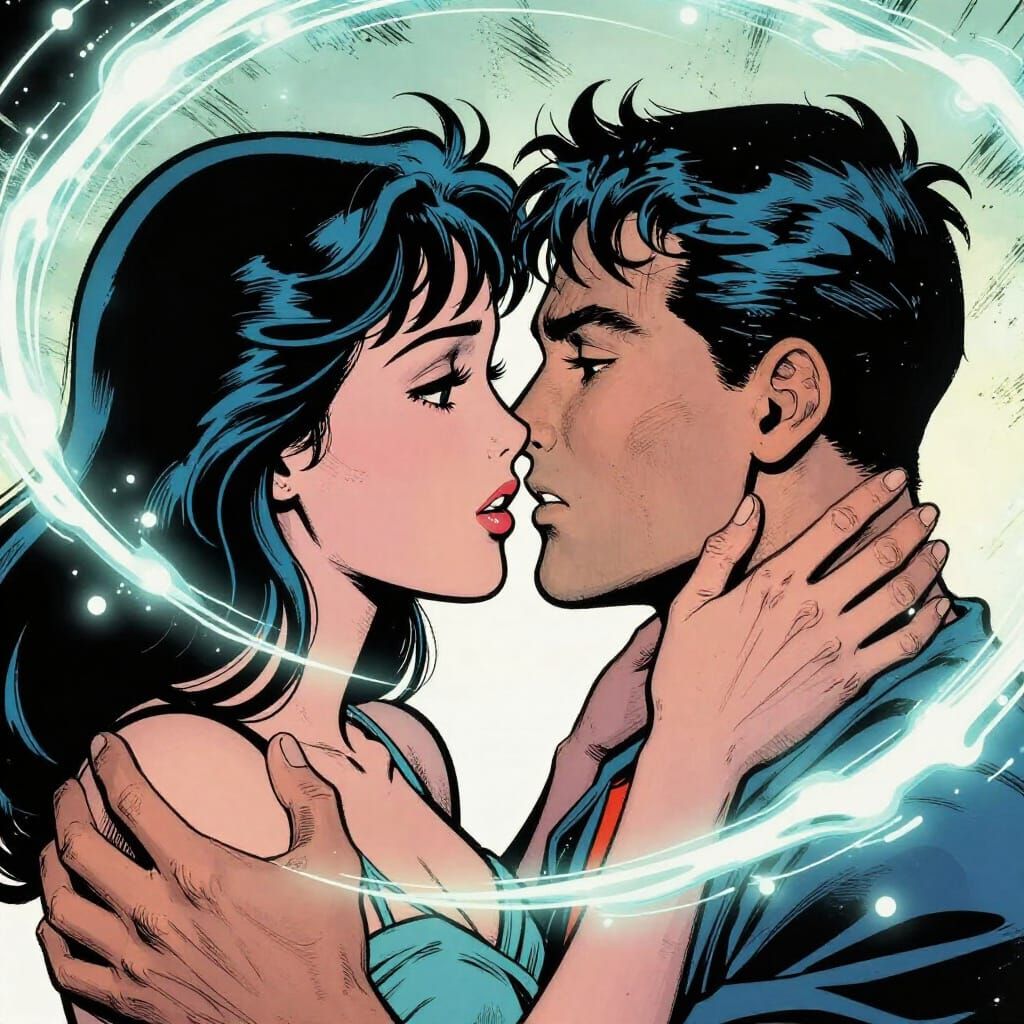 Loving Couple in Comic Style with Magical Aura