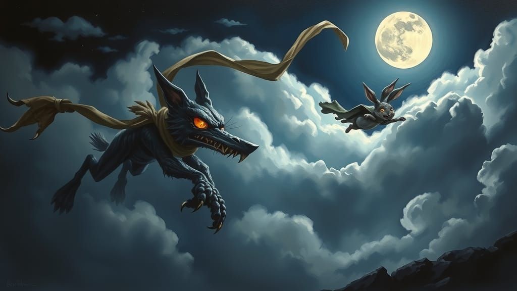Dark Moonlit Hunt in Ethereal Clouds