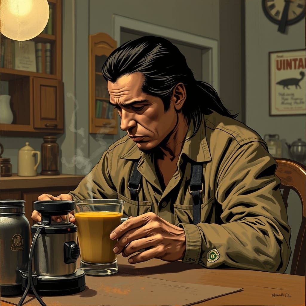 Native American Man in 1950s Comic Book Style