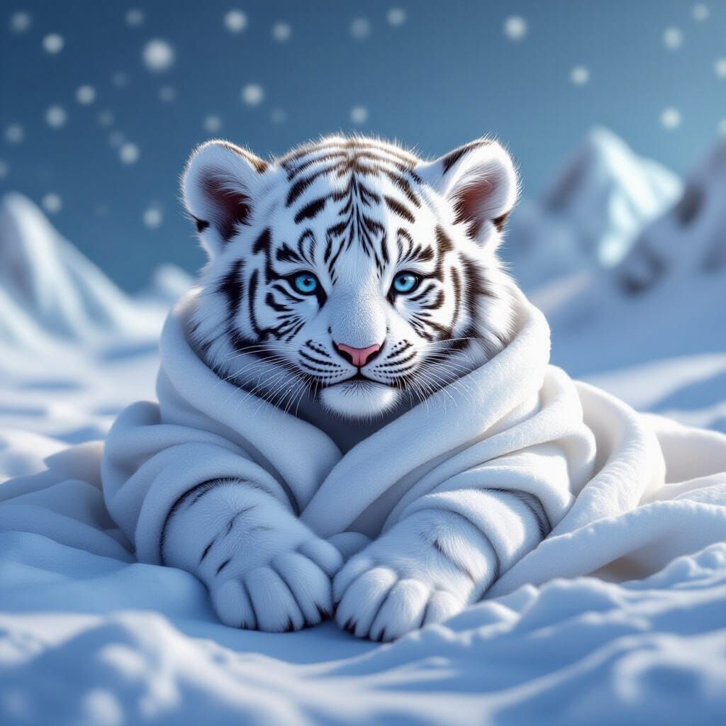 White Tiger Cub in an Icy Desert