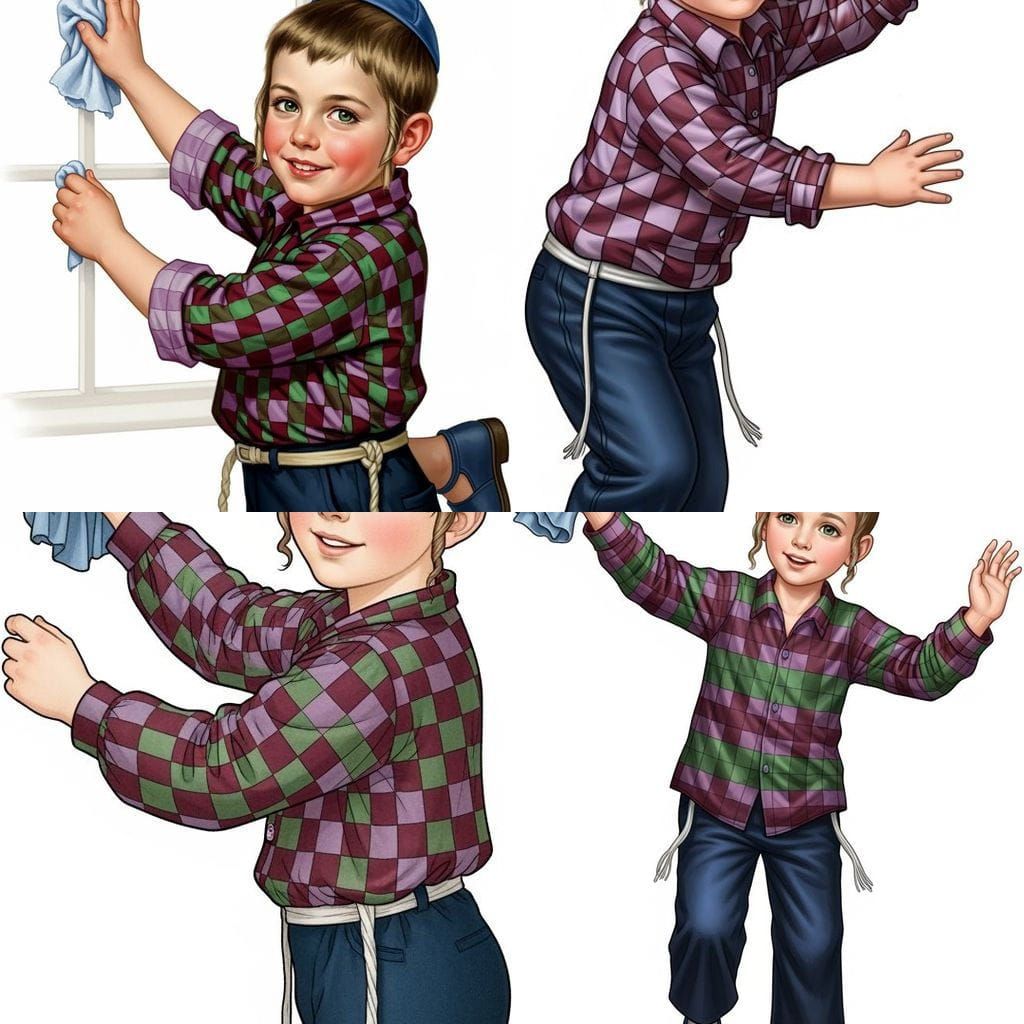 Realistic Illustration of a Jewish Boy Cleaning Window