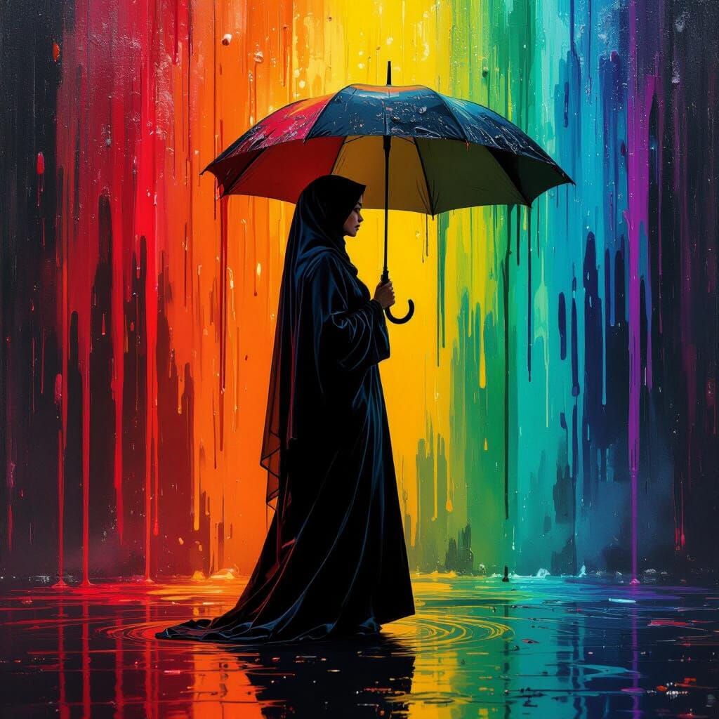 Woman in Hijab with Colorful Abstract Explosion