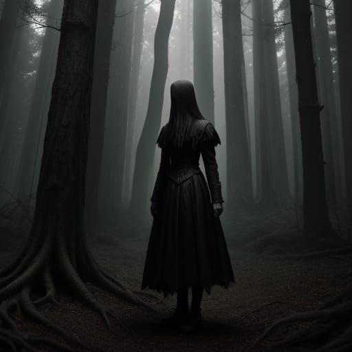 Mystical Forest Woman in Dark Fantasy Style