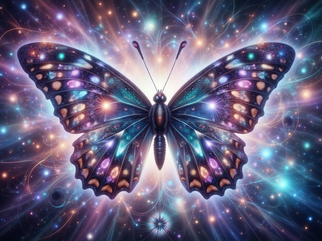 Celestial Butterfly Transformation in a Cosmic Aesthetic