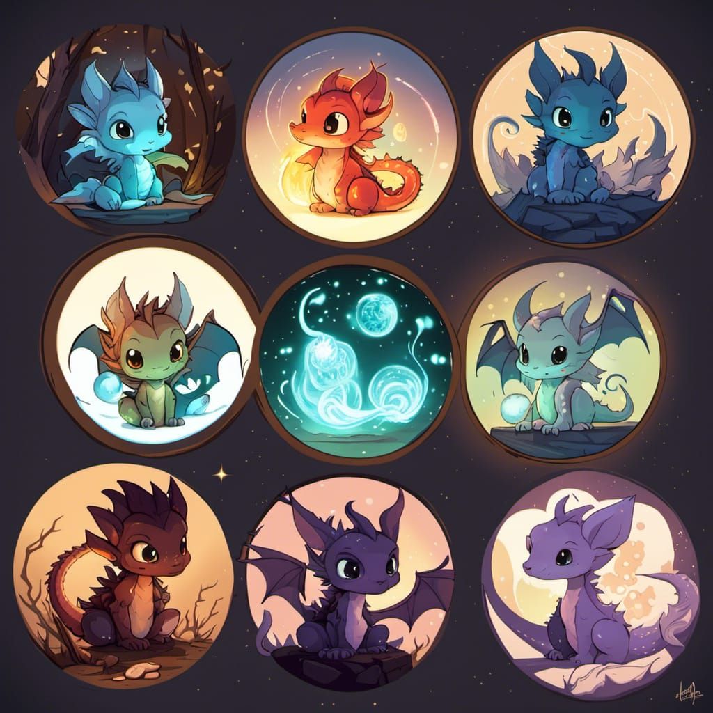 Chibi Dragon with Glowing Aura in Vector Art Style