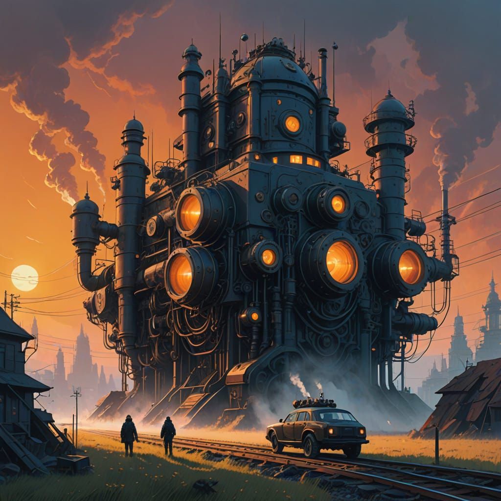 Majestic Steampunk Castle in Industrial Futurist Style