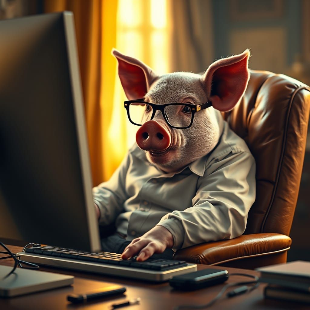 Dignified Pig in Office Setting, Inspired by Hyperrealistic ...