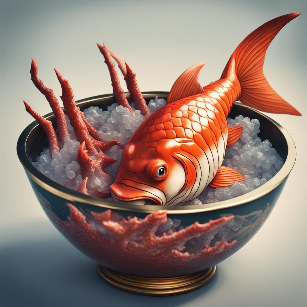 Hyperrealistic Bloody Magikarp Bowl in Brutalist Style