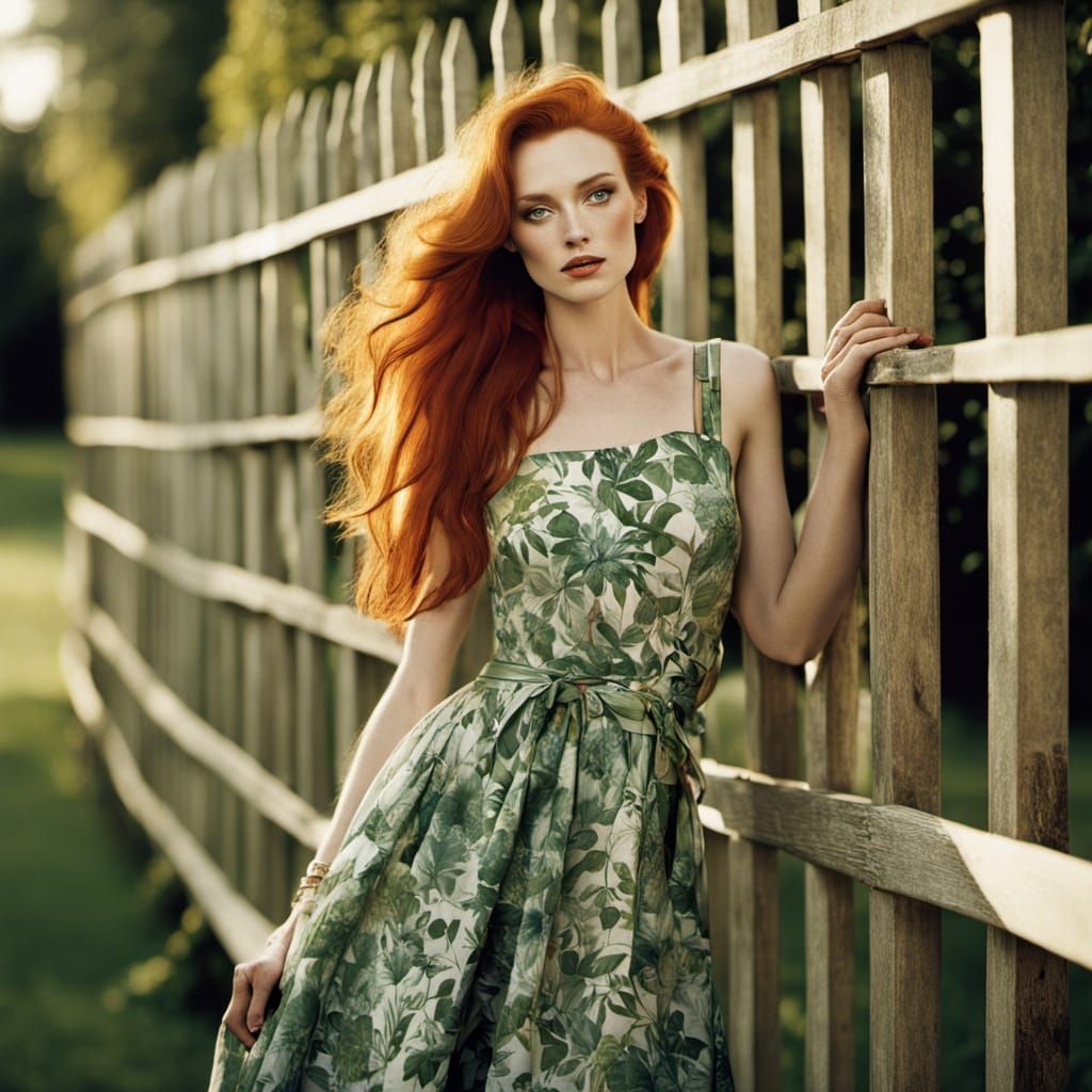 Elegant Woman in Summer Dress, Caught in Warm Sunlight