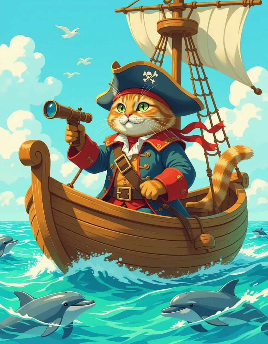 Anthropomorphic Cat Captain Navigates Turnip Watership
