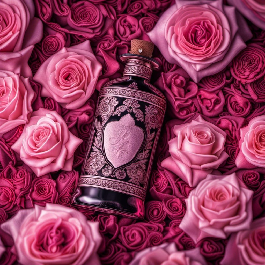 Pink Love Potion on Roses in Hyperrealistic Style
