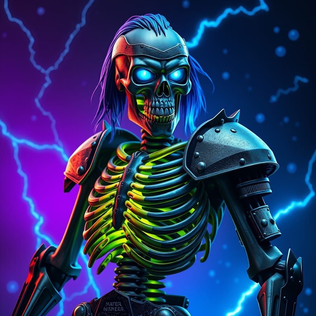 Menacing Skeletal Warrior in Cyberhorror Style