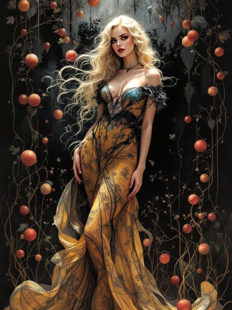 Victorian Gothic Woman in Alphonse Mucha Style