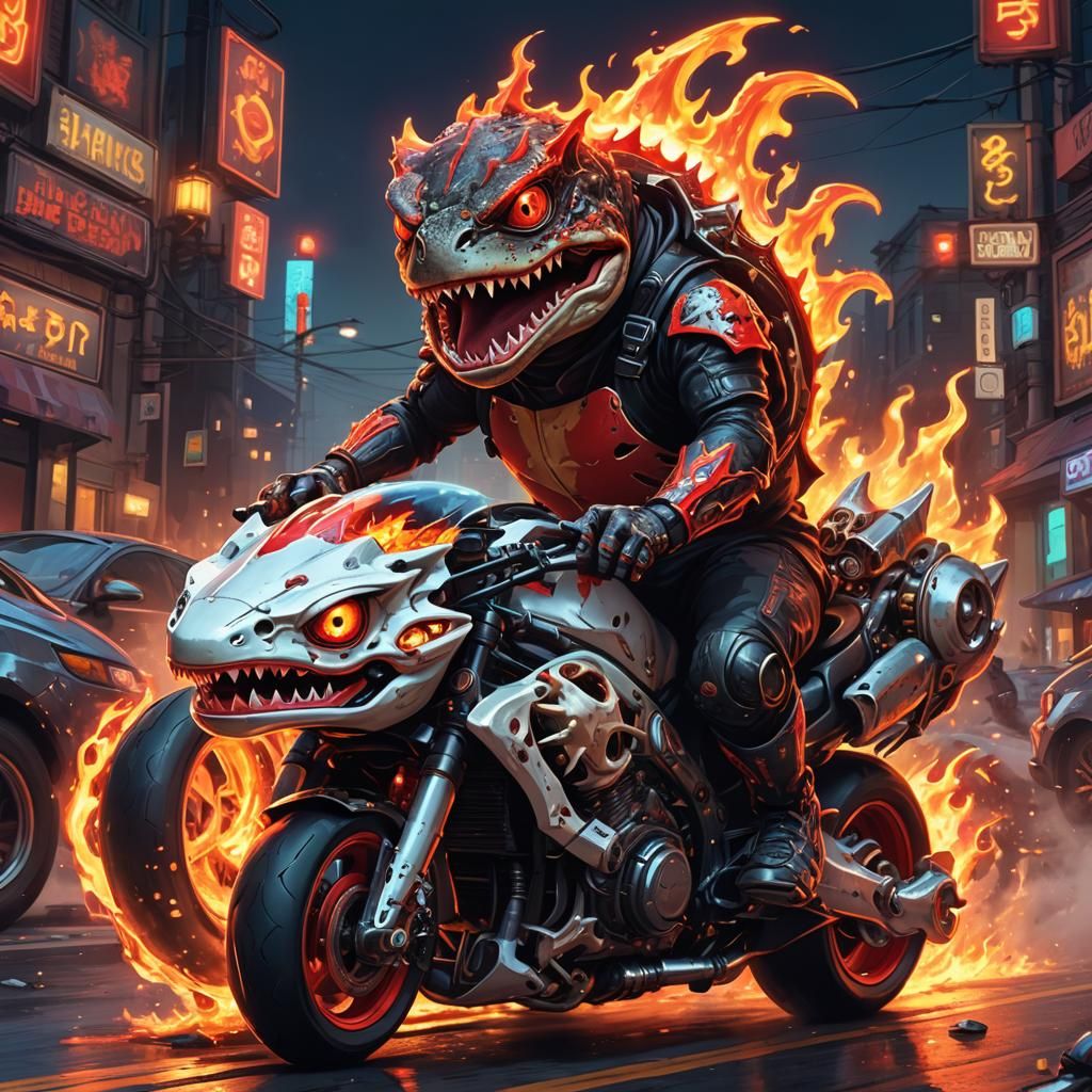 Toad Races Demon in Fiery Cyberpunk Street Bike