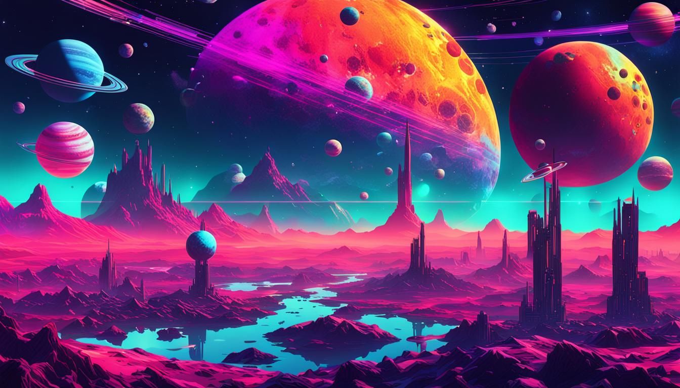 Cyberpunk Cityscape in Space: Vibrant Retro Future