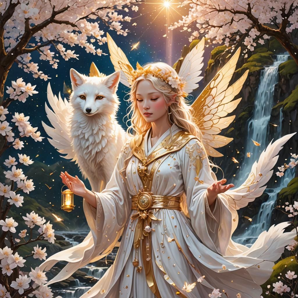 Angelic Fairy with Fox in Cosmic Landscape