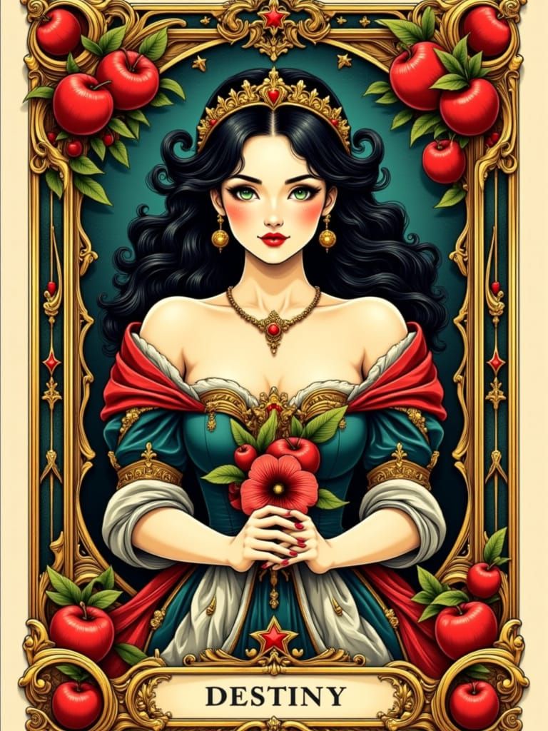 Neo-Traditional Tarot Card 'Destiny' With Snow White