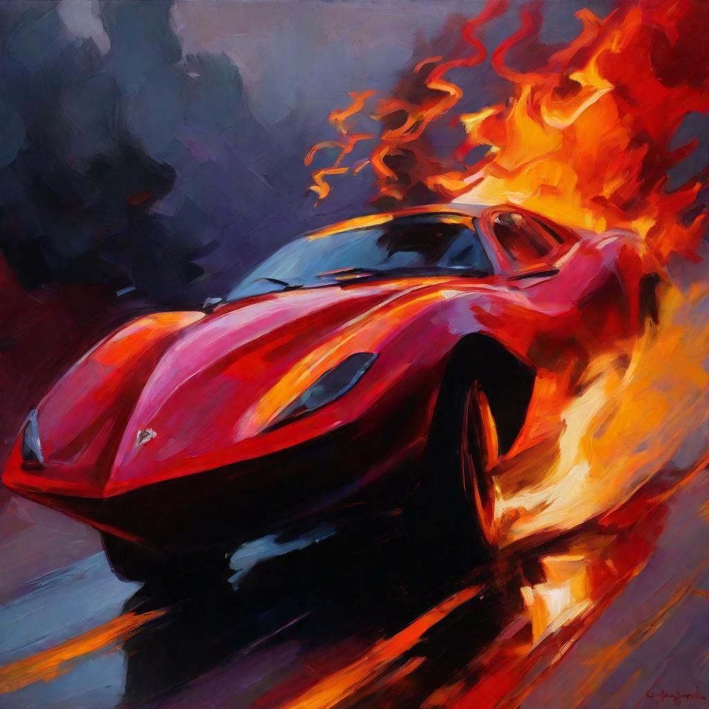 Woman Rides Vampire Supercar: Expressionist Speed Painting