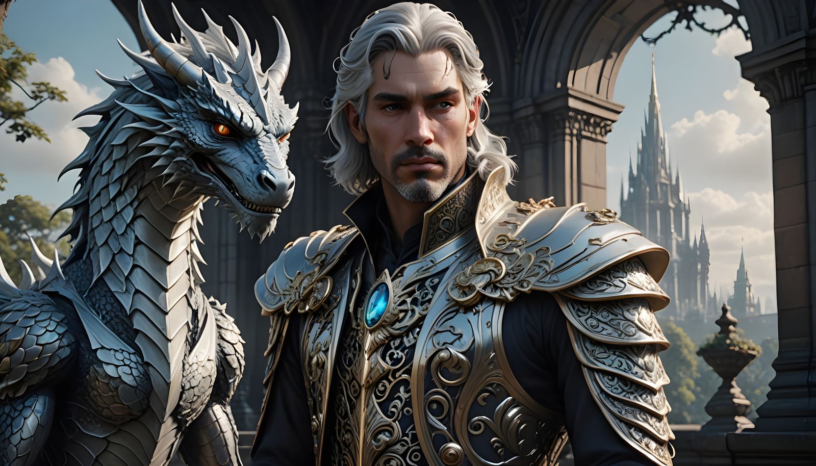 Prince and Dragon in Crystal Palace: A Majestic Anime Art Pi...