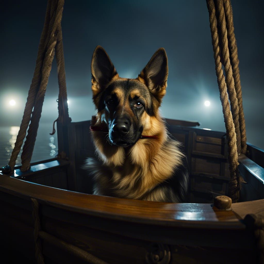 German Shepherd Pirate Dog in Moonlight