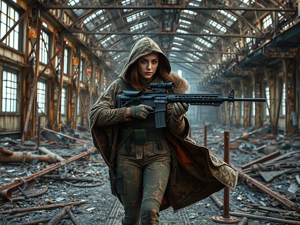 A female hunter with a sniper rifle