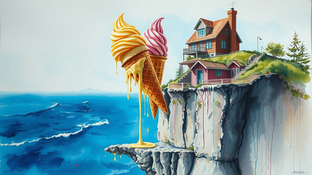 Epic Ice Cream Cliff in Ink Splatter Art