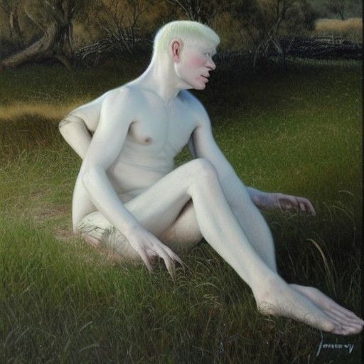 Albino in Australian Outback: Oil Painting