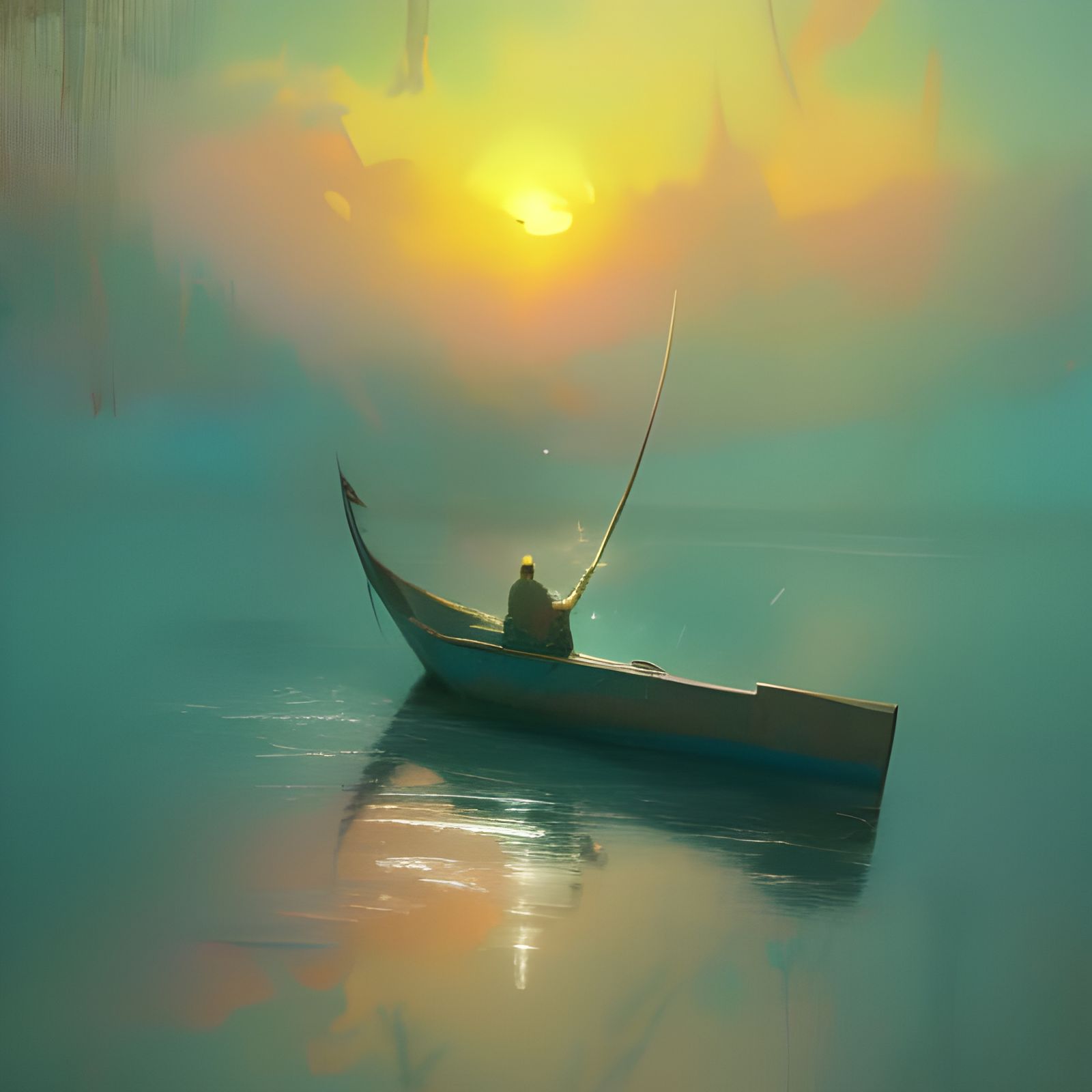 Fisherman at Sunset: Detailed Matte Painting