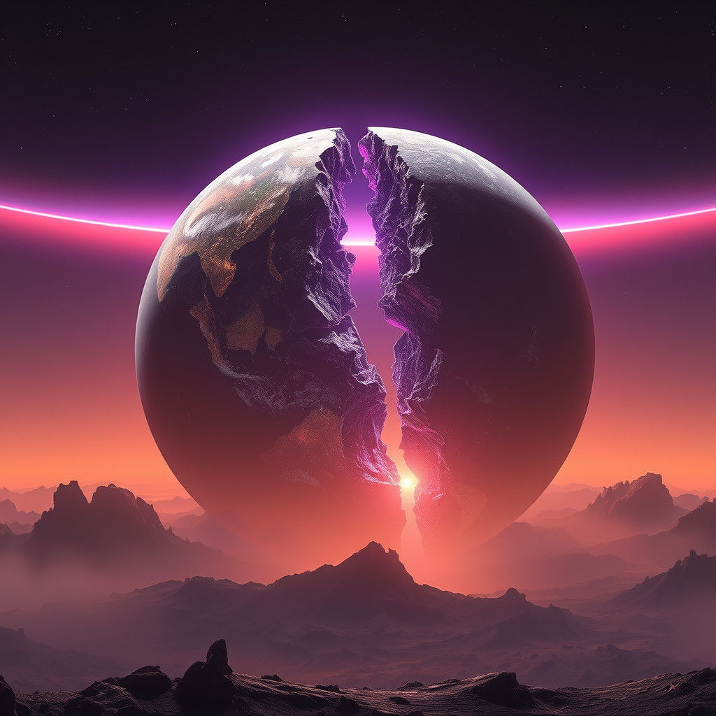 Cracked Earth in Space with Amethyst Belt