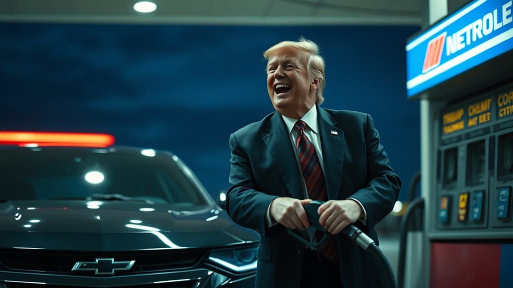 Trump Refuels Car: Cinematic Film Still