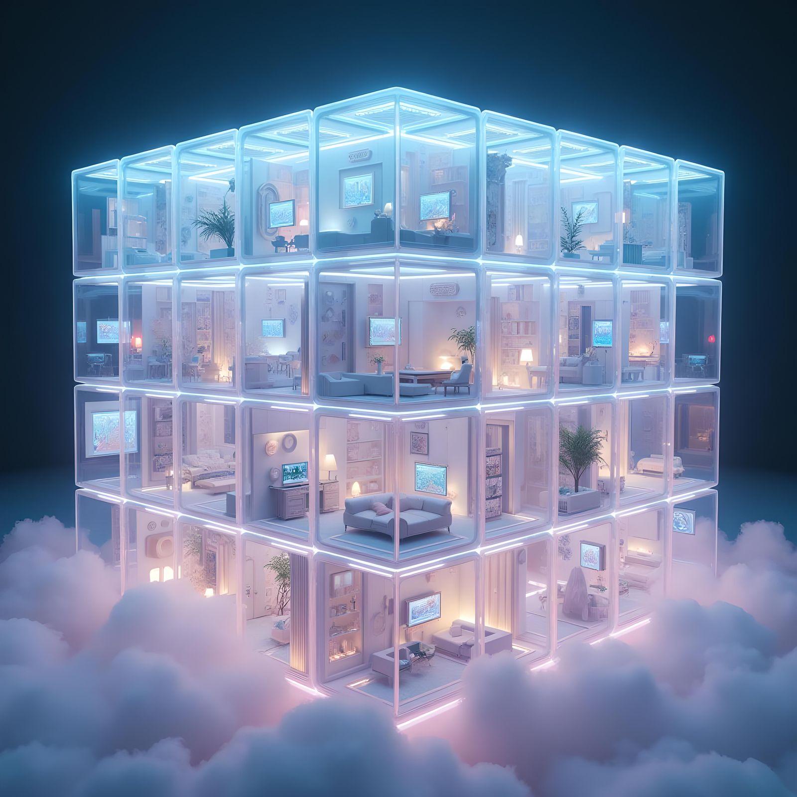 Futuristic Transparent Rubik's Cube with Fantasy Interiors