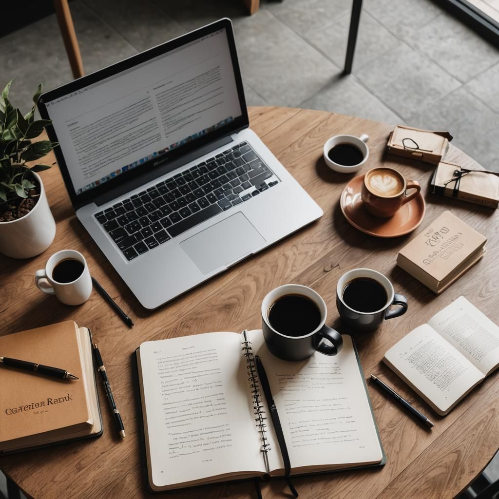 Focused Student Studying with Books and Laptop