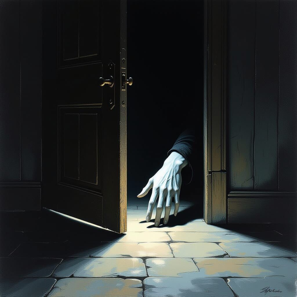 Dark Fantasy Hand Emerges From Ajar Door