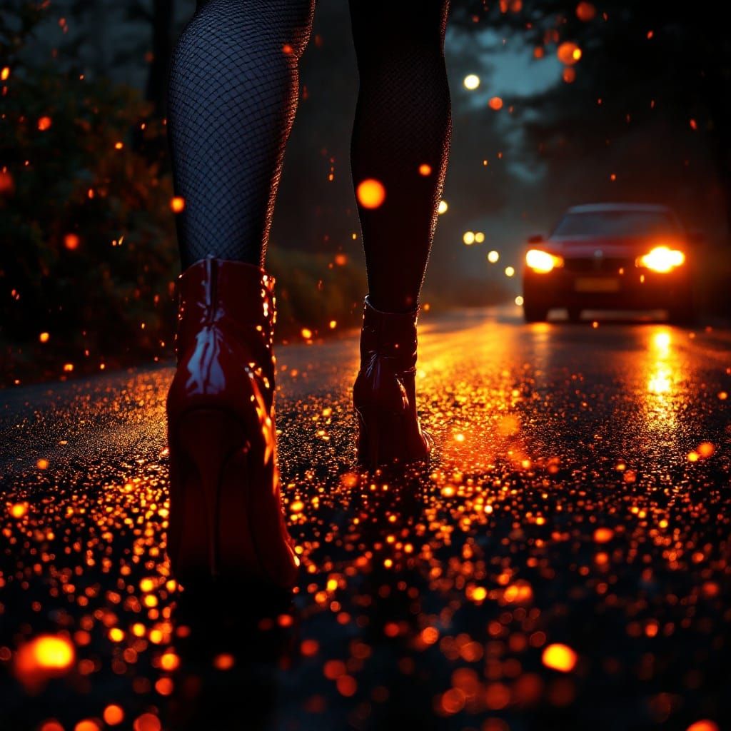 Rainy Night Seductress in High Heels