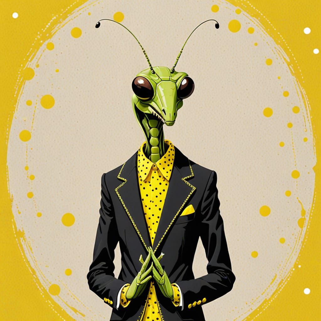 Anthropomorphic Praying Mantis in Coco Chanel Design