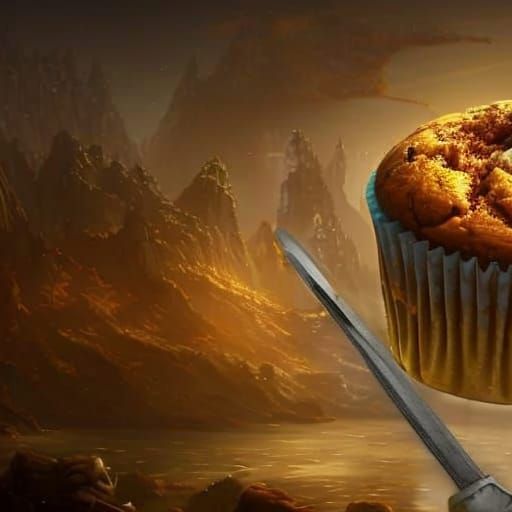 Muffin Holding Sword: AI-Generated Concept