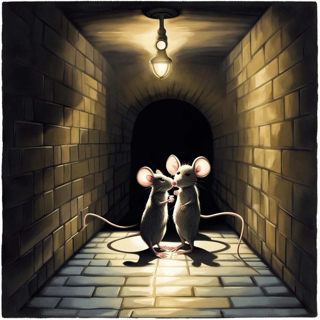 Romantic Mice Kissing in Sewer with Light Beam