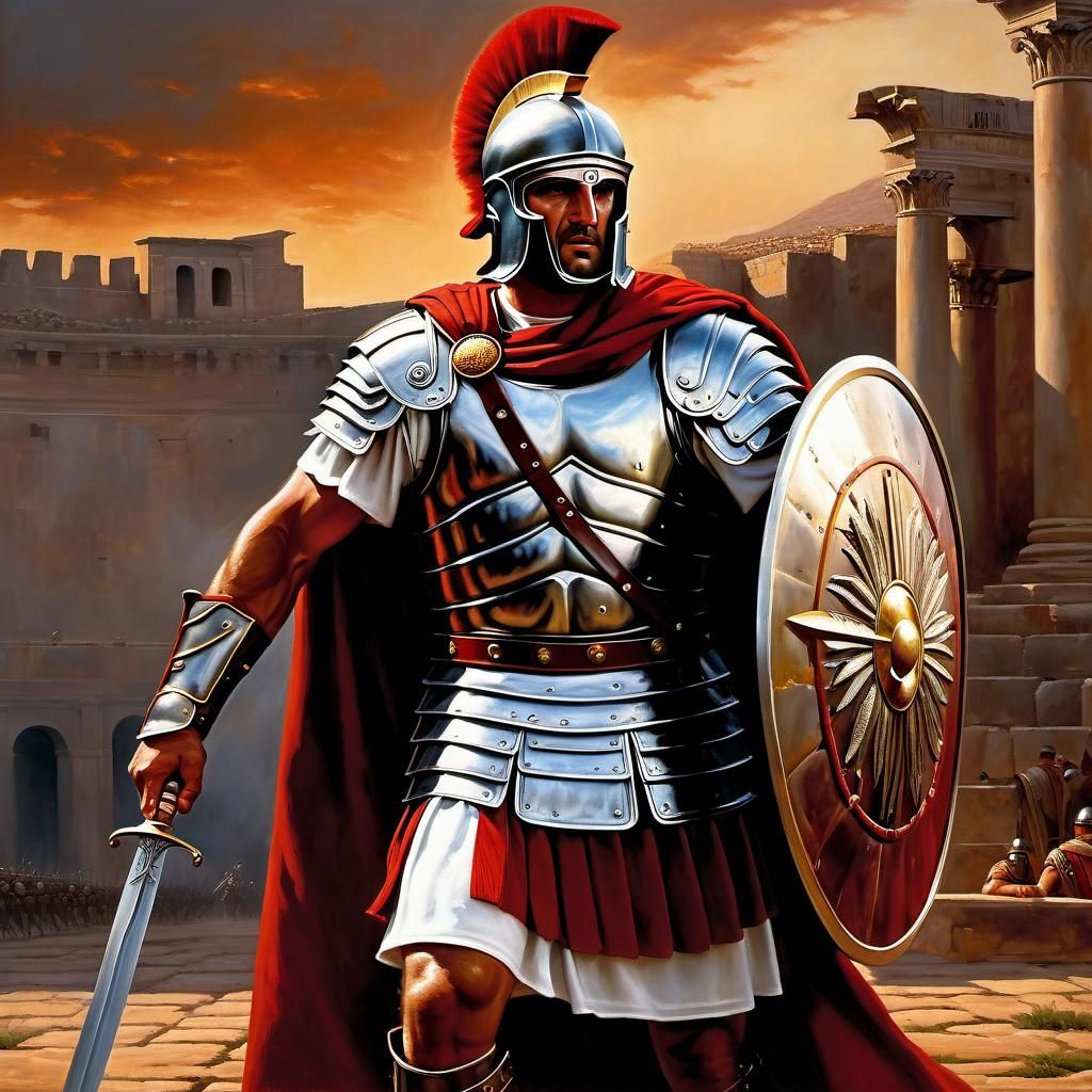 Roman Centurion Oil Painting Masterpiece in Warm Hues