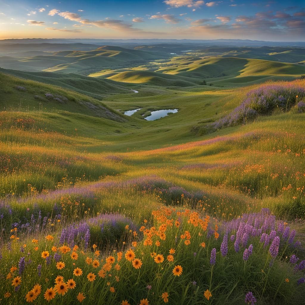 Breathtaking Panoramic Landscape with Vibrant Wildflowers