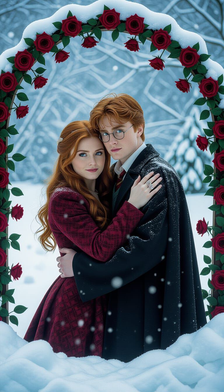 Harry Potter and Ginny Weasley in Winter Fairytale Scene