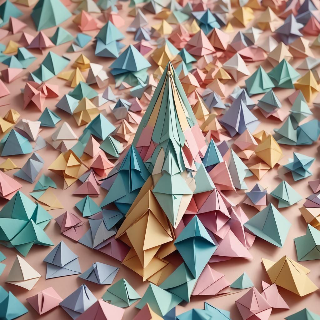 Papercraft Tetrahedron Building in Pastel Colors