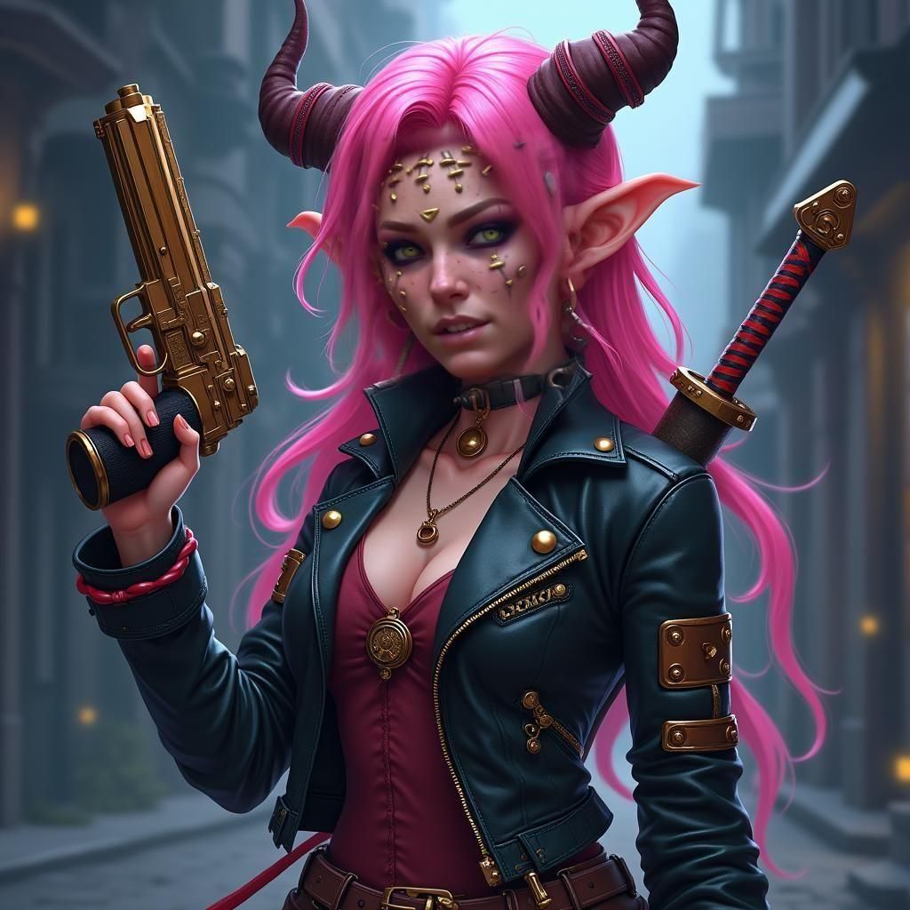 Tiefling Steampunk Smuggler in Anime Style