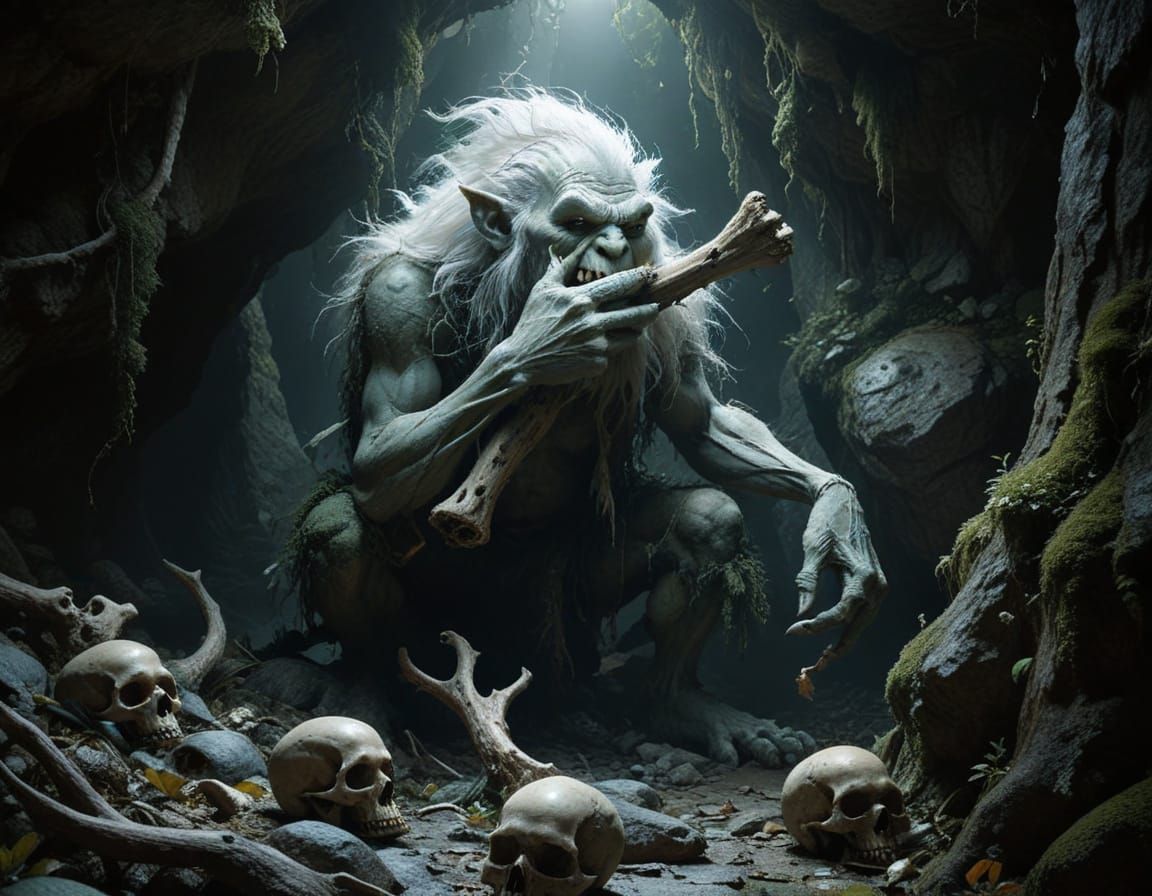 Fantasy Troll in Dark Mountain Cave
