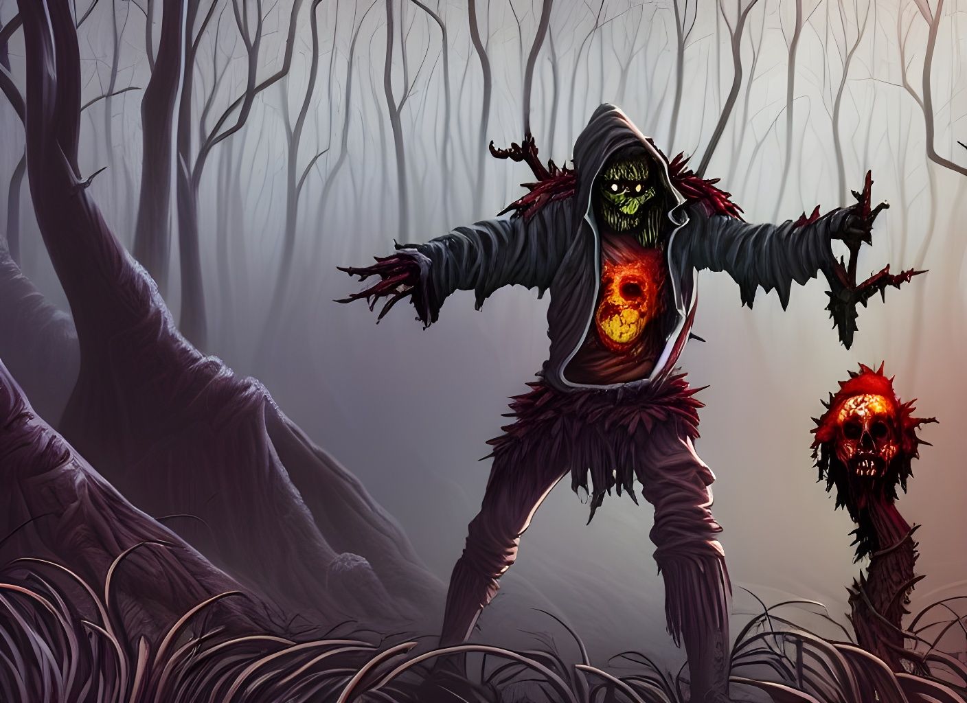 Zombie Warrior in Dark Forest Digital Artwork