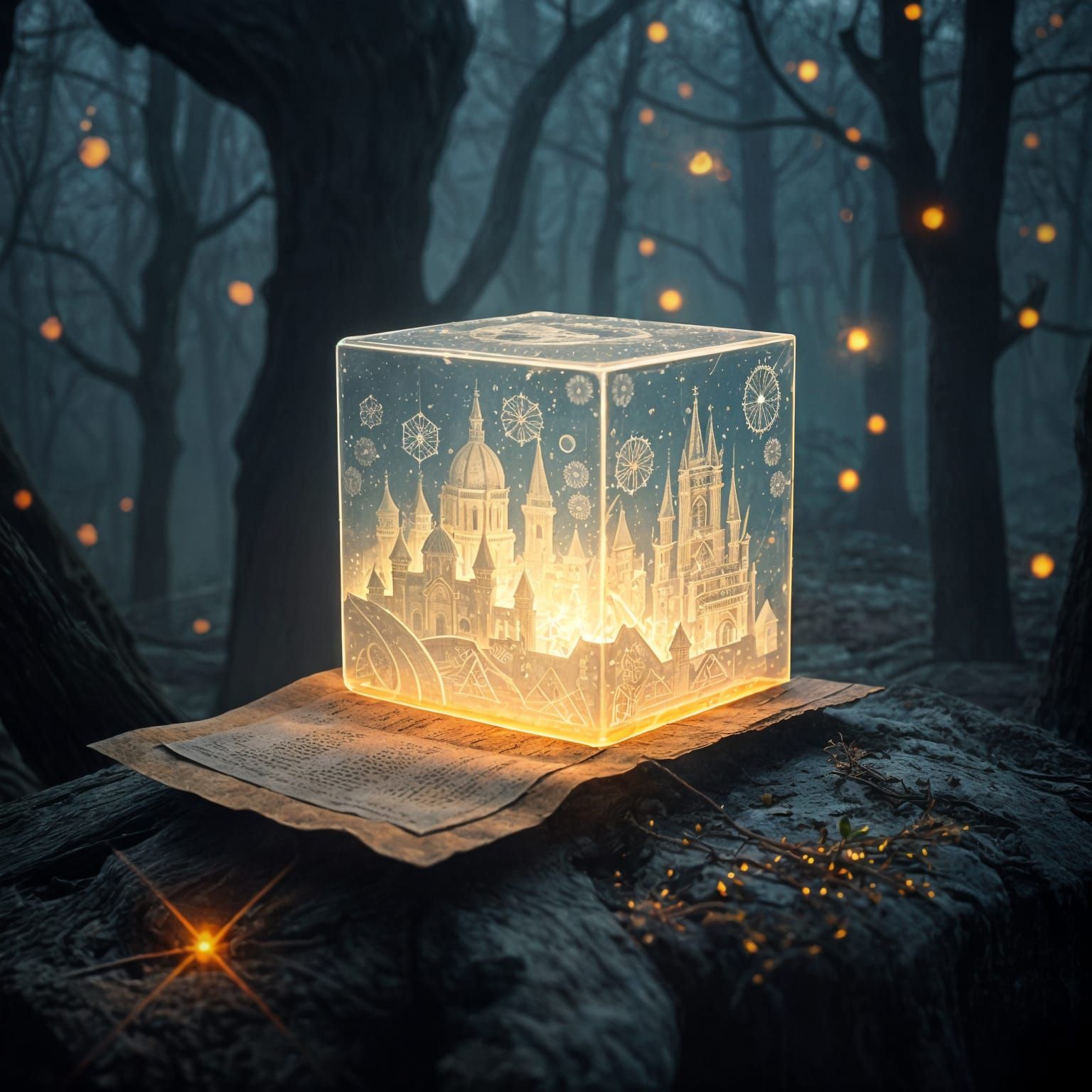 Crystal Castle Cube in Mystical Forest