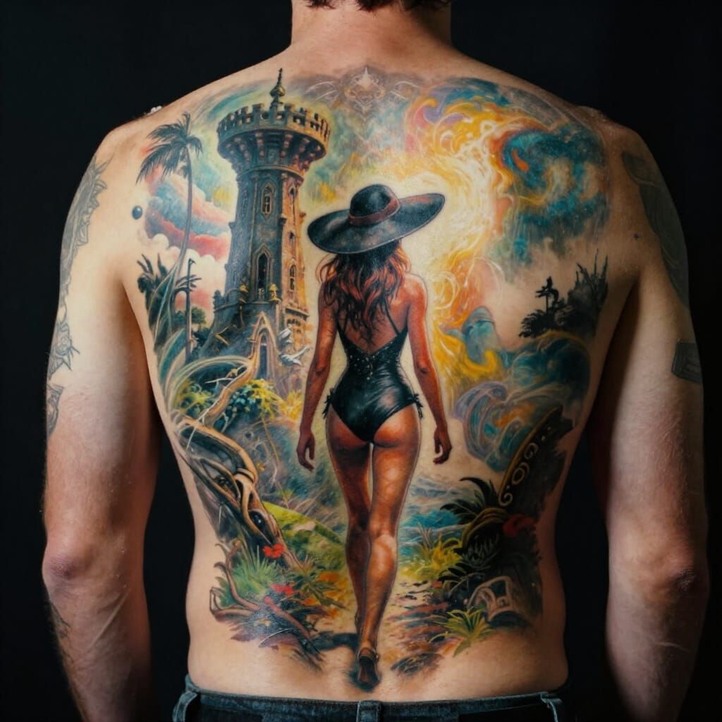 Fantasy Tattoo Design: Girl by Elven Tower