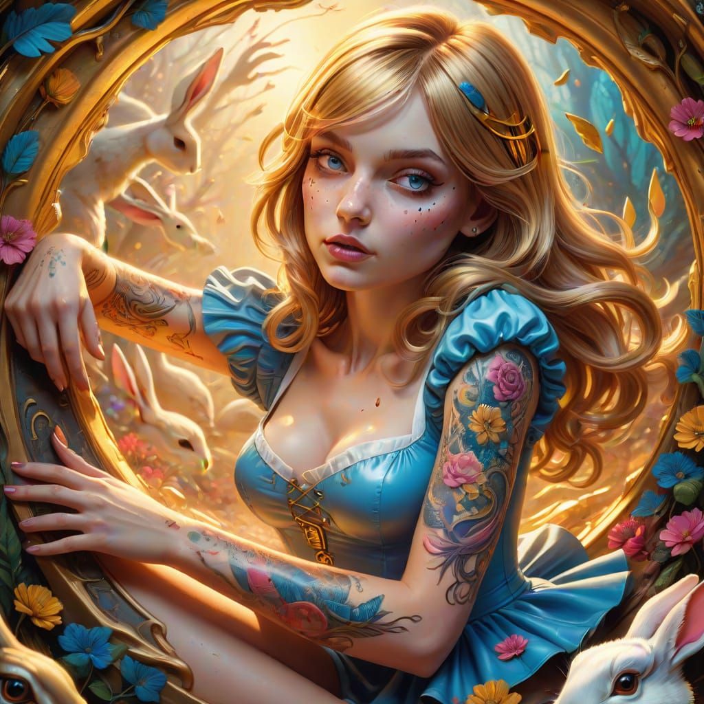 Surreal Alice Falls Down Rabbit Hole in Vibrant Fantasy Art