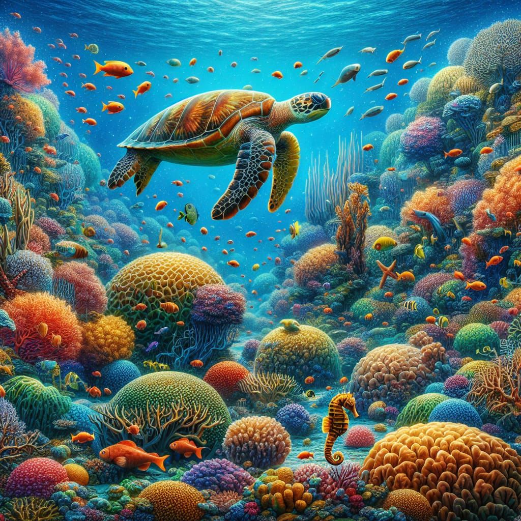 Sea turtle and coral reef