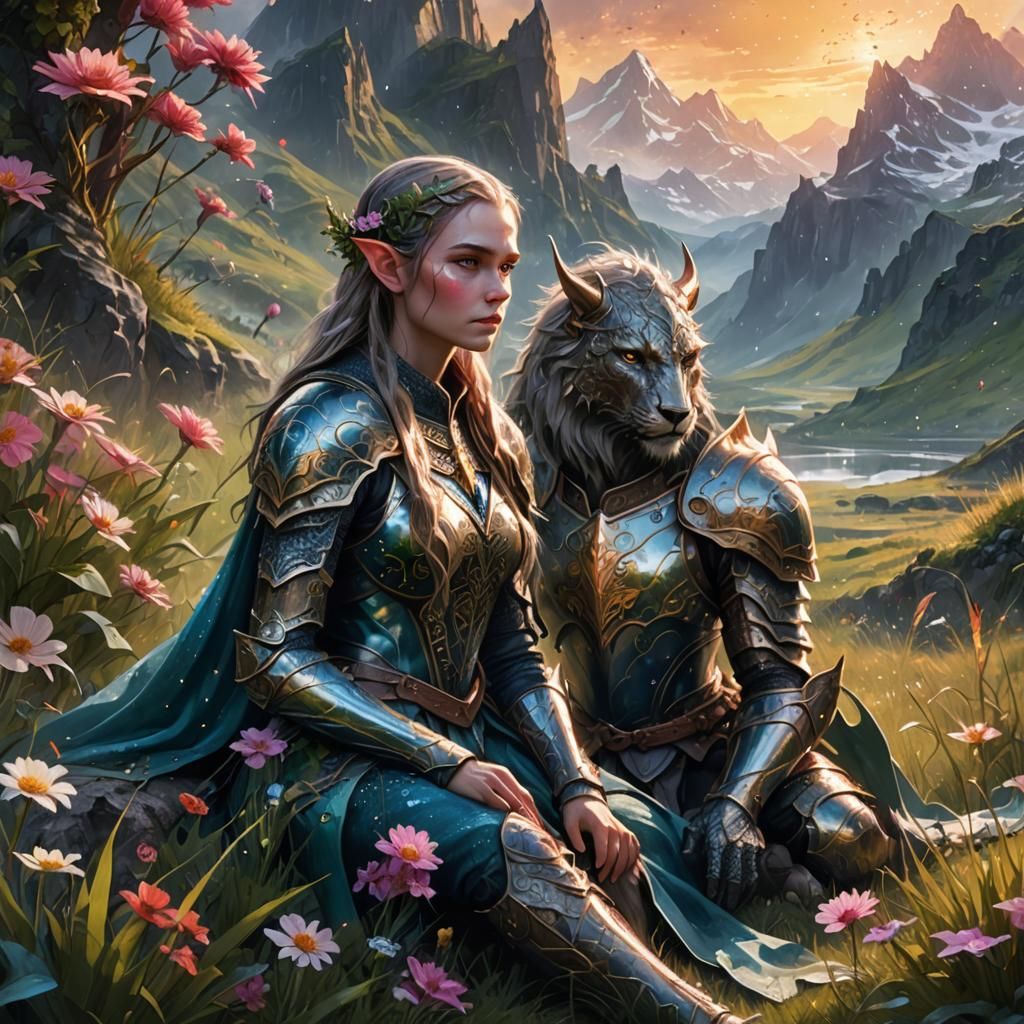 Elf Knight and Beast: Digital Double Exposure Art